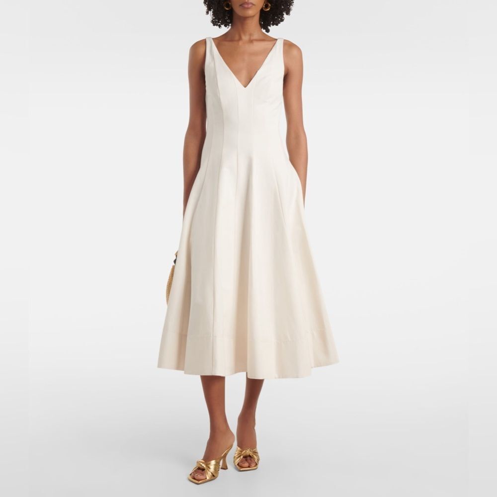 STAUD Marieta Midi Dress | Panelled, V-Neck - Ivory